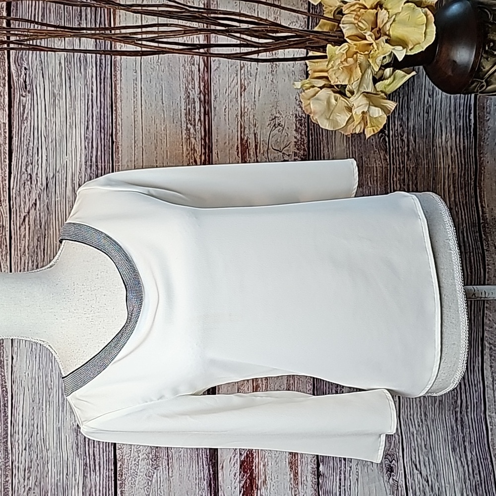 HALOGEN WHITE CHIFFON FLARED 3/4 SLEEVE PULLOVER TOP BLOUSE